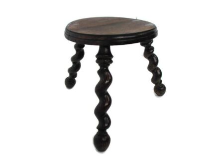 Small Milk Milking Stool Farmhouse Country Barn Style Barley Twist Wooden Tripod Side Display Table Pedestal Plant Stand