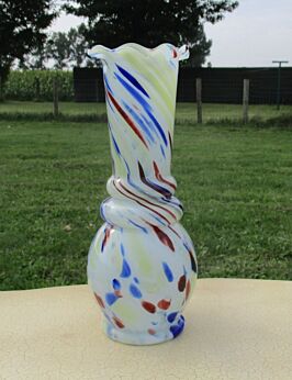 Handmade hand blown Vase Swirled Ruffled Edge lovely colors modern
