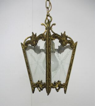 Vintage Lantern Ornate Etched Glass Chandelier Pendant 1 Light Hollywood regency