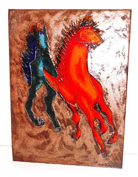Ruscha Keramik HORSES Fat Lava Germany Space Age Pop Art Psychedelic Wall Tile Pferde telle