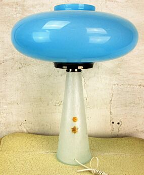 Vintage Mid Century labeled Oval Blue Opal UFO Murano Mushroom Lamp Laurel
