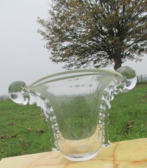 Large Vintage art Deco Val St Lambert Art Glass Crystal Vase Signed
