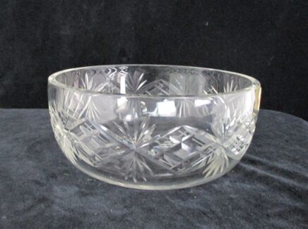 Val St Lambert Crystal Clear Bowl Dish Centerpiece Basket art Glass Marked Etched Stars