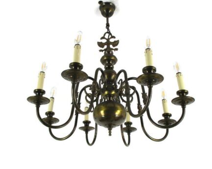 Flemish Dutch Style Chandelier 8 Arm Lights Brass Country Barn Style Eagles