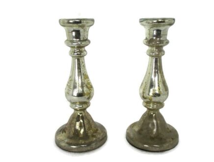 Couple Candle Holders French Antique Mercury Glass Candlesticks