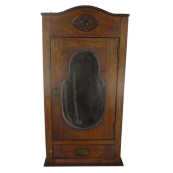Vintage Oak Inlay Kitchen Apothecary Wall Cabinet Beveled glass mirror Beautiful