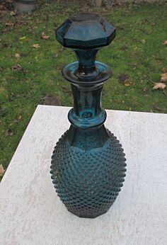 Vintage Blue Hobnail Glass Genie Bottle Gorgeous Stopper Decanter Decorative