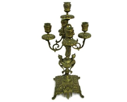 Gothic Large Candle Holder Candlestick Candelabra 5 Arm Impressive Mythology Kariatides Winged Female Figures WOW