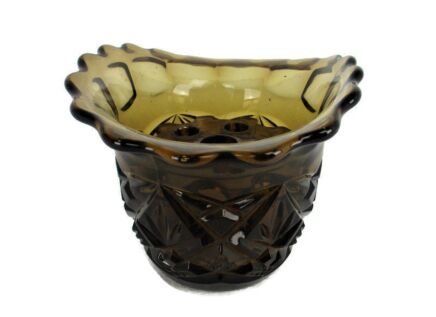Art Deco Amber Flower Holder Pique-fleurs Art  glass Vase 2 pieces