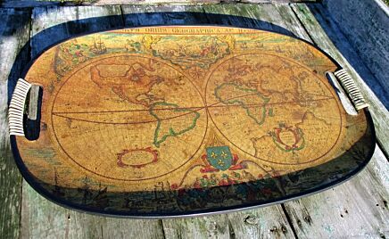 Vintage Serving tray Old School Cartography World Map Geographic Nostalgic