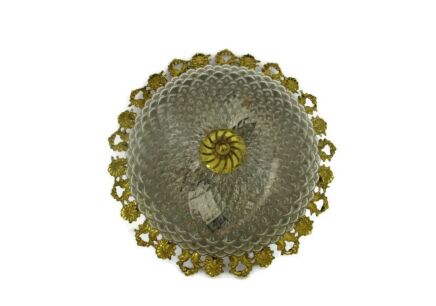 Gorgeous Small French Ceiling Lamp Fixture Plafonniere Ornate Brass Bubbled Glass