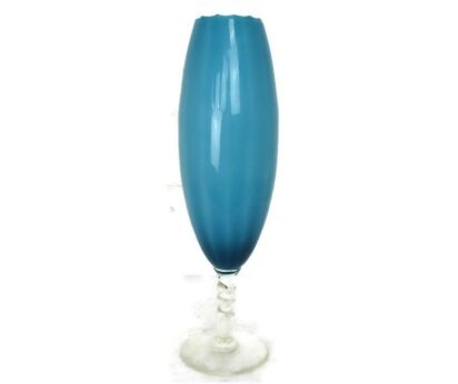 Vintage Goblet Apothecary Jar Cased Art Glass Blue Mid Century Modern Modernist