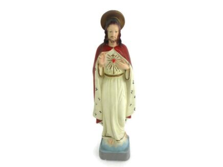 Antique Statue Jesus Christ Savior Sacred Heart Art Deco 1920s Plaster 12.79"