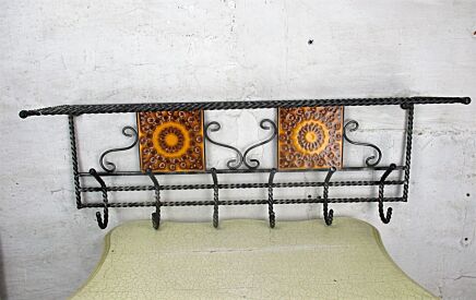 Vintage Funky Wrought Iron Coat Hat Wall Rack picture tile frames Orange Retro