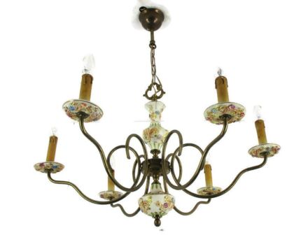 Capodimonte-Style Chandelier 6 arm Lights Italian Porcelain Flowers Vintage