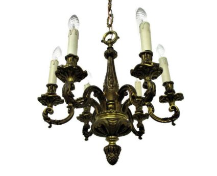 large Bronze Ornate Chandelier Hollywood regency 6 Lights Pine Apple Gorgeous