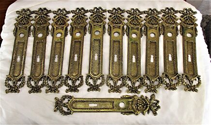 Antique French Victorian Gothic Devil Bronze Brass Door handle Plates Signed HTF
