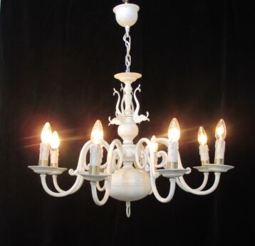 White Vintage Flemish Dutch Chandelier 8 Arm Lights Barn Country Farmhouse