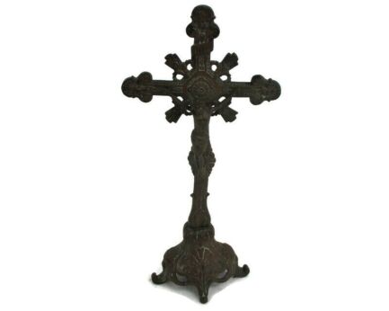 Antique Standing Table Altar Crucifix  Cross Christianity  Jesus Christ Ornate  15.15"