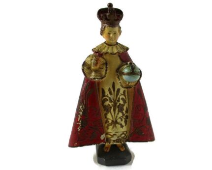 Statue Infant of Prague Infant Jesus Santo Nino Plaster Lovely Antique 12.59"