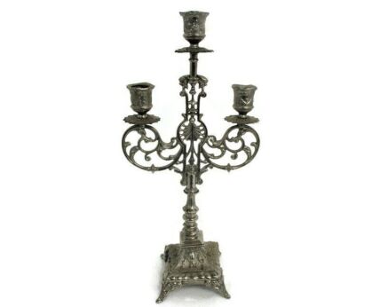 Gorgeous Embossed Spelter Ornate 3 Arm Candle Holder Candelabra Hollywood Regency