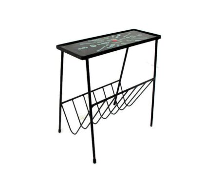 Vintage Mid Century Modern Magazine Newspaper Basket Rack Side Table Ceramic Tiles Mosa Holland