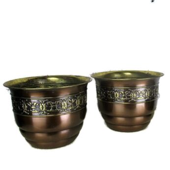 Two Vintage Two Toned Brass Planters Jardinieres flower pots Embossed Holland