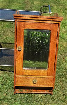 Antique Carved French Massive Oak medicine bathroom Cabinet Beveled Glass mirror