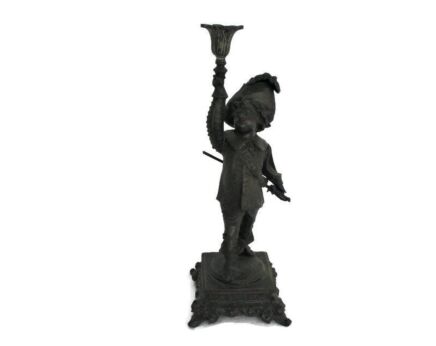 Vintage Spelter Ornate Candle Holder Stick Decorative Musketeer Sable Marked