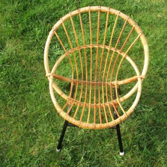 Small Mid Century Modern Rattan Chair Wicker Authentic Child era Rohé Noordwolde