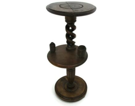 Ornate Carved wood 2 Tier Open Barley Twist Pedestal Table Plant Stand Smokers Table 25.19"