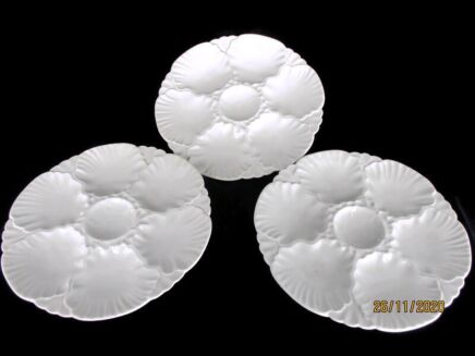 Set of 3 French Oyster Plates Porcelain Faience White Stylish French