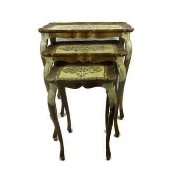 Set of 3 Italian Florentine Hollywood Regency Wood Nesting Stacking Tables