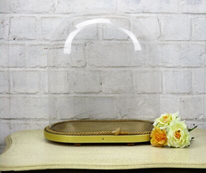 Oval Hand Blown Glass Dome Globe Mantel Clock Steampunk Doll Vintage 13.77" H