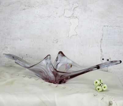 Val St Lambert Fruit Dish Centerpiece Art Glass Cranberry Purple Belgium