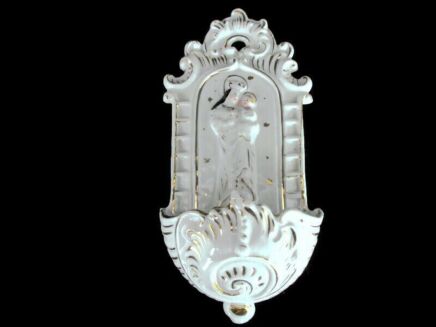 Antique French Holy Water Font Vessel Bisque Porcelain Virgin Mary Madonna with Infant Jesus Collector HTF 7.08"