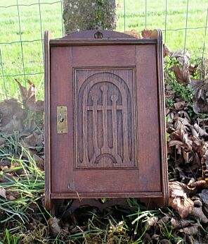 Vintage Small Carved Wood small Medicine Cabinet Apothecary wall cabinet Key