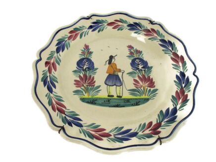 Large French Henriot HB Quimper Charger Plate Platter Decor Breton Man Polychrome Hand Painted Lovely