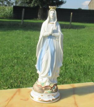 Antique Porcelain Figurine Lourdes Virgin Mary Madonna statuette 13.39" French