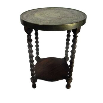 Barley Twist Wooden Side Wine Table Pedestal Plant Stand Faux Brass Top Ornate