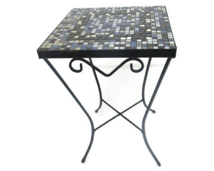 Vintage Small Side Table Plant stand Mosaic tiles Checkered pattern Wrought Iron Gorgeous tiles with Gold Flecks