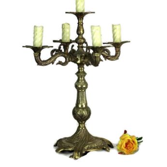 Vintage Gorgeous Brass Ornate Candle Holder Stick Candelabra 5 arm Electrified