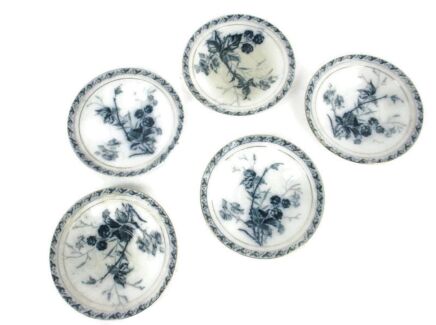 5 Antique  Causers Small Plates Villeroy Boch Mettlach  Rubus Jugendstil Rare Beautiful