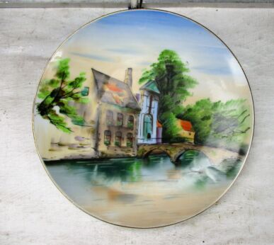 Decorative Plate marked EN Landscape Bridge Swann Wall Hanging Charger