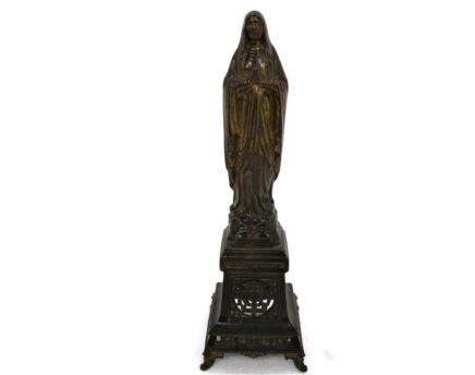 Statue Virgin Mary Our Lady Madonna Infant Jesus Christ Statue Rare Brass on Base 11.02"