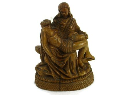 Statue Pieta Wood Jesus Christ Virgin Mary Holy Mother Sculpture Vintage