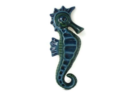 Rimini Blue Seahorse Hippocampe Modernist Blue Ceramic Wall Plaque Retro