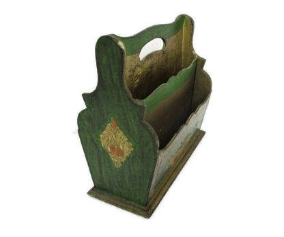 Florentine Wood Italian Hollywood regency Letter Holder two Sided Green Gold Gilded