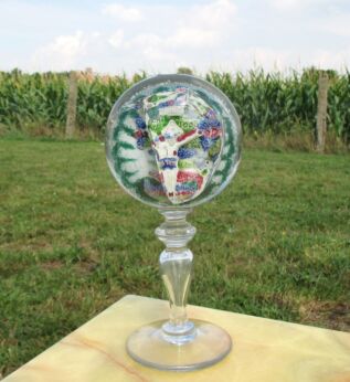 Antique Footed Paperweight Presse Papier hand Blown Art Glass Crucifix Stunning
