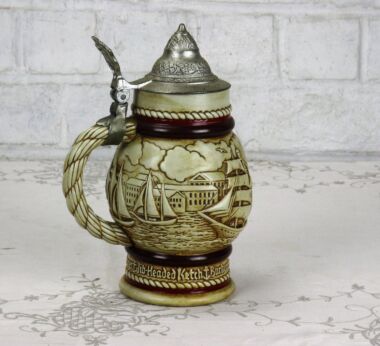Vintage Avon Beer Stein with Lid Marked Staysail Schooner Sailing boats